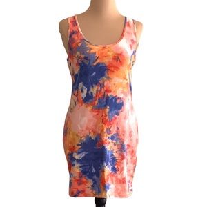 Ambiance Blue Orange Tie Dye Bodycon Tank Dress  Size L